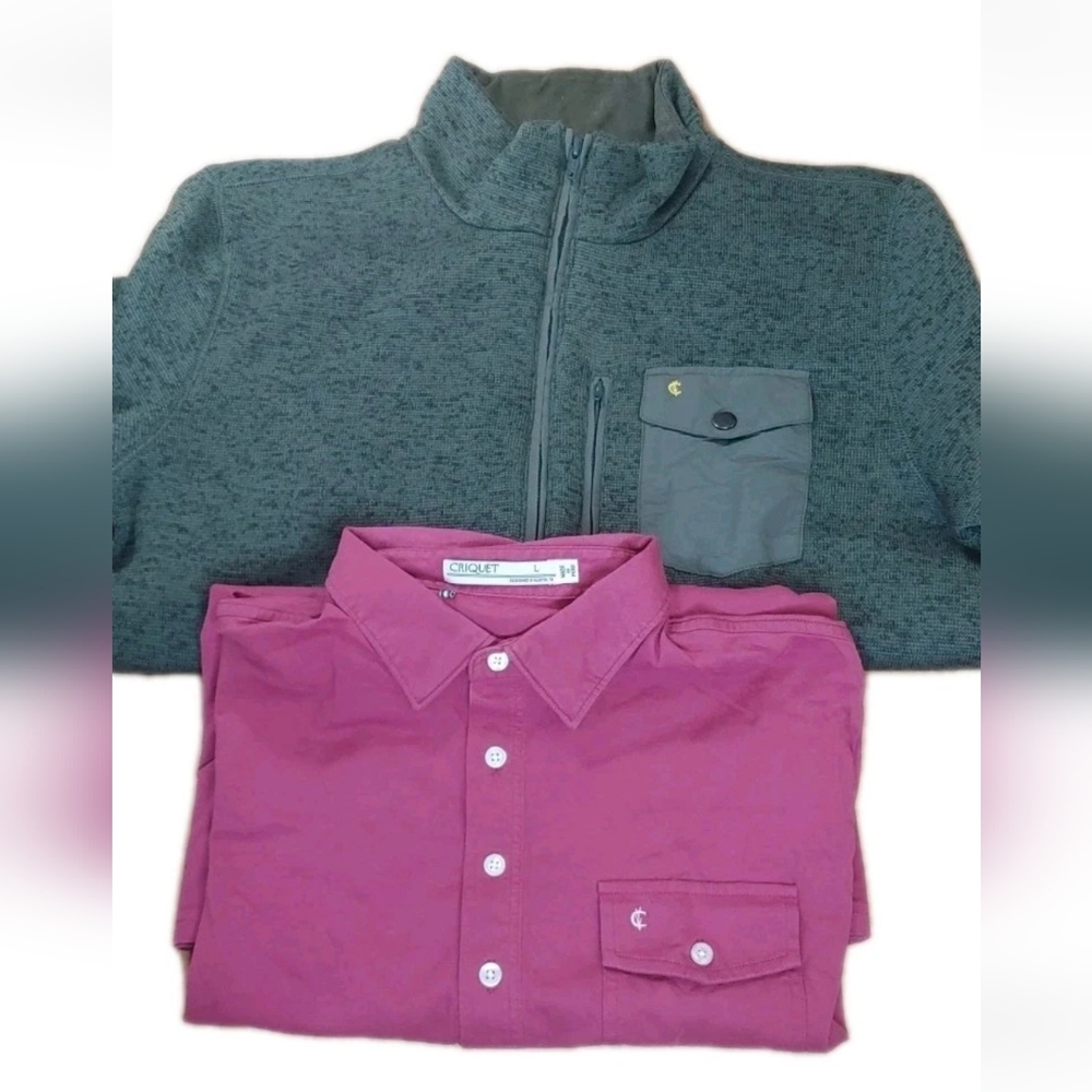 Criquet Men Large Golf Sweater Jacket Fleece Green Full Zip Polo Shirt Mauve USA